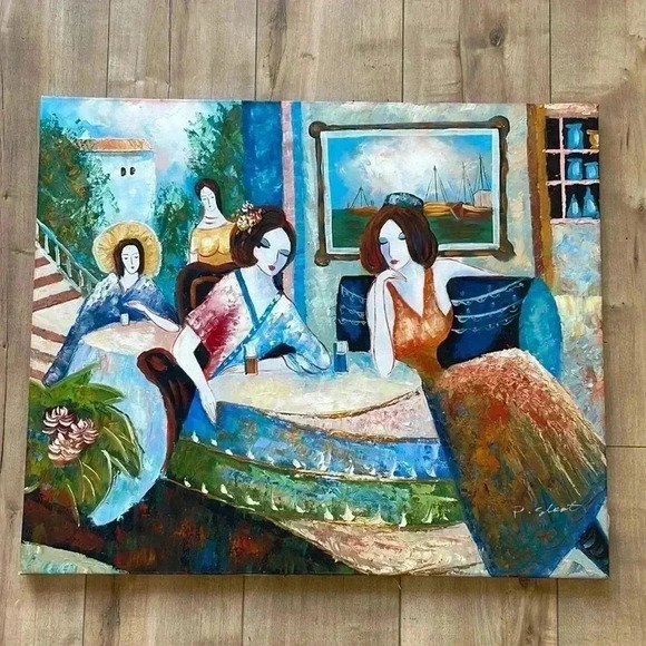 Original Art Painting by artist P. Sloon Women drinking tea - Picture 1 of 4